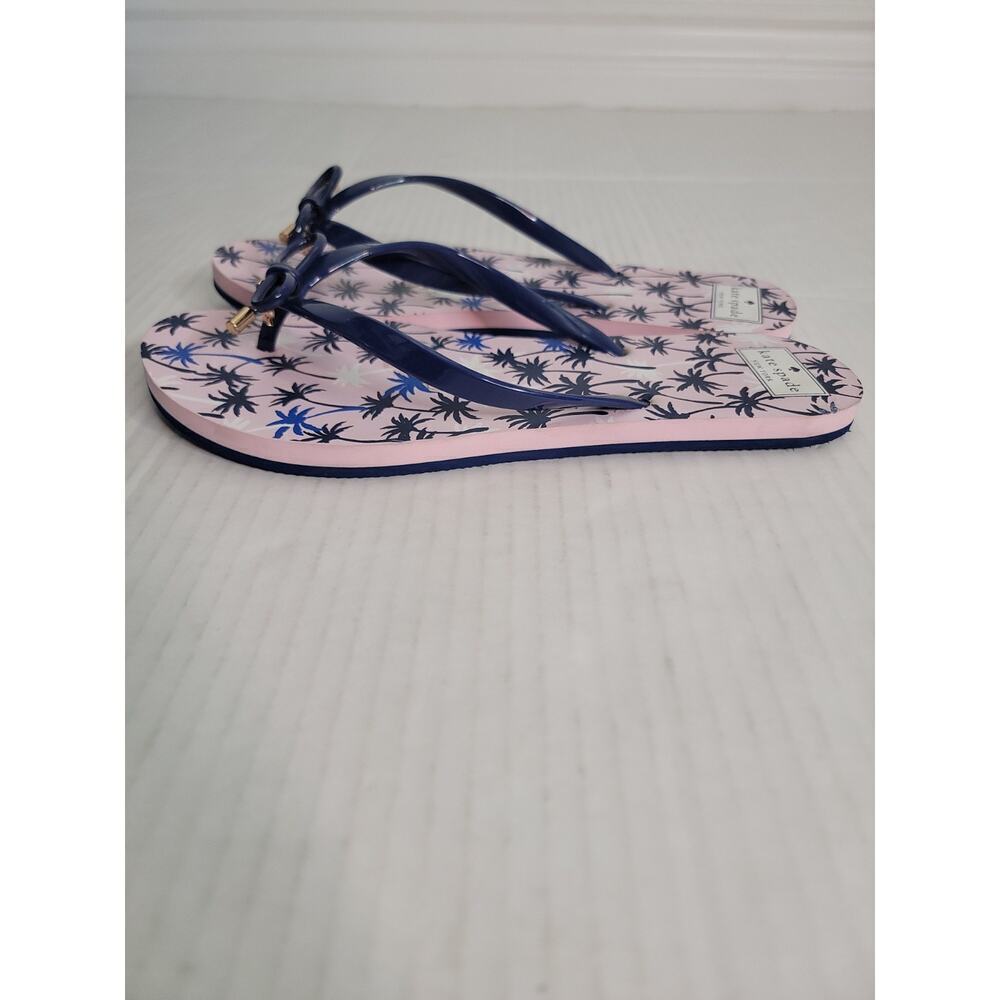 Kate Spade NY Flip Flops Pink Blue Palm Trees Bow Nova Thong Sandals Lightweight